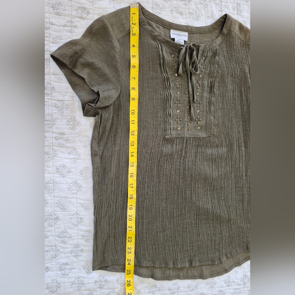 Liz Claiborne Olive Green Blouse with Lace-Up Detail - Picture 7 of 7